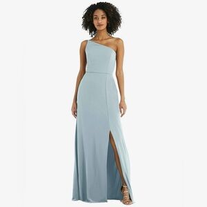 AFTER SIX One Shoulder Maxi Dress Size 10 Mist Blue Side Slit Crepe Gown Formal